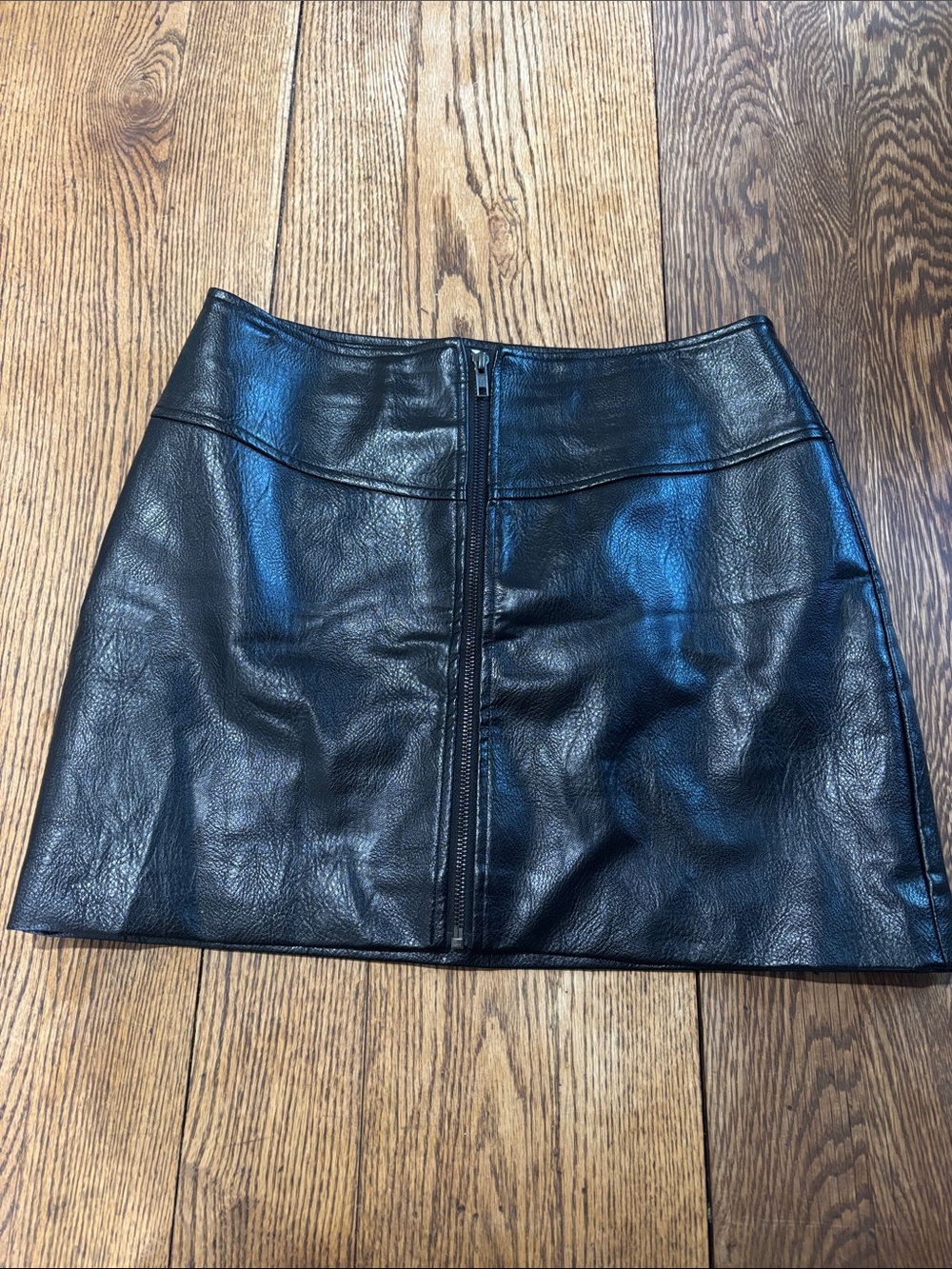 Astr Black Faux Leather Mini Skirt with Front Zip Detail